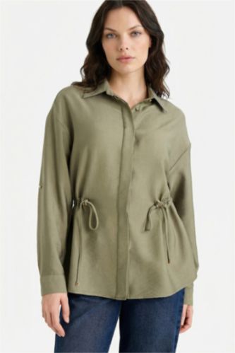 Женщины Хаки Рубашка с длинным рукавом стандартного кроя для женщин