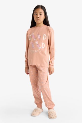 Kız Çocuk Pijama Takımı Baskılı Uzun Kollu Üst Uzun Alt