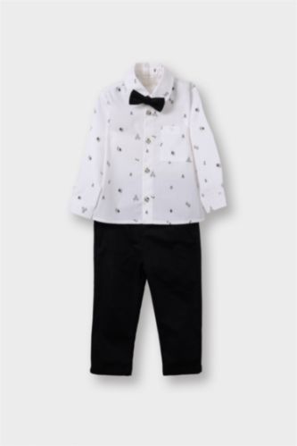 Erkek Bebek Yılbaşı Temalı 2'li Takım Desenli Gömlek Pantolon
