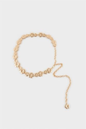 Kadın Gold Çiçek Temalı Metal Zincir Kemer