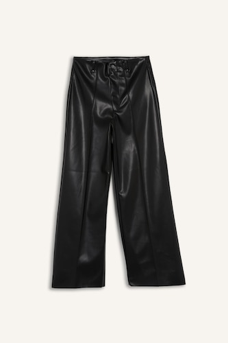 Wide Leg Zippered Long Leather Trousers