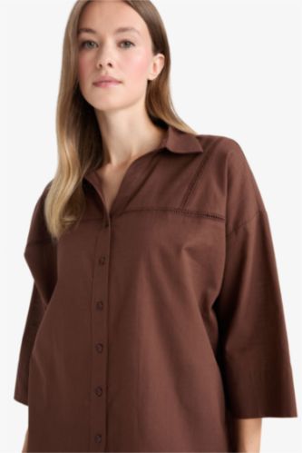 Relax Fit Flamlı Pamuk Uzun Kollu Gömlek