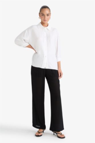 Relax Fit Beli Lastikli Uzun Twill Pantolon