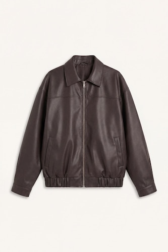 Oversize Fit Zip-Up Faux Leather Jacket