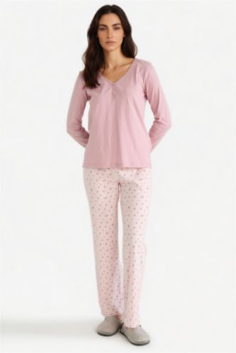 Woman Light Pink Fall in Love Regular Fit Top Bottom 2 Piece Pajama Set