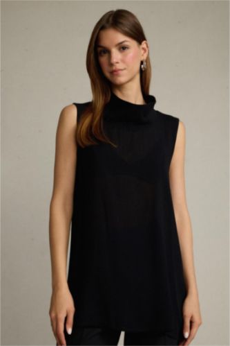 Relax Fit Balıkçı Yaka Twill Kolsuz Bluz