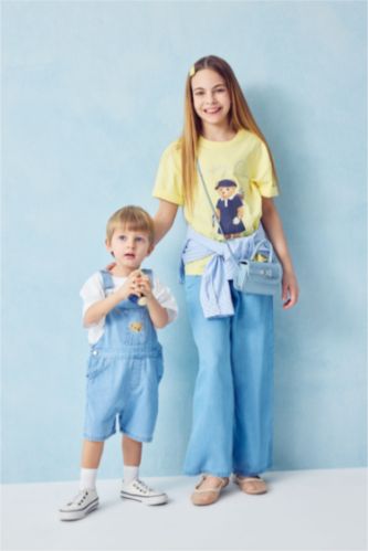 Kız Çocuk - Genç Kız Buz Mavi Geniş Paça Jean Pantolon Kız Çocuk