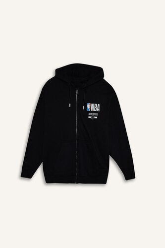 Pamuklu NBA Wordmark Oversıze Kapüşonlu Fermuarlı Sweatshırt