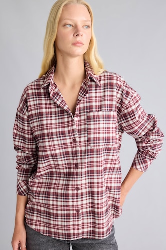 Women Bordeaux Flanel Long Sleeve Shirt