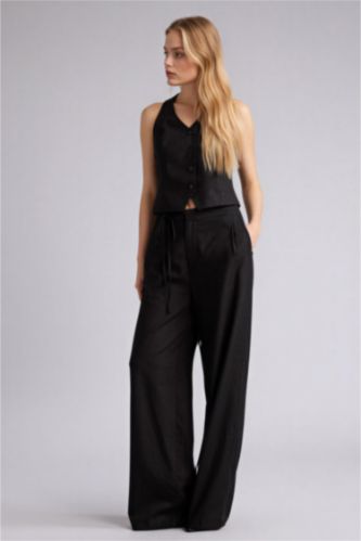 Әйелдерге қара кең аяқ зығыр қоспасы Шалбар