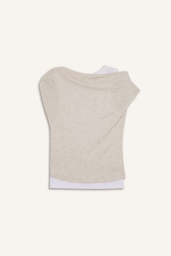 Slim Fit Dar Kesim Tek Omuzlu Ribana Kısa Kollu Tişört