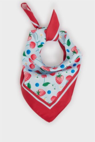 Kız Çocuk - Genç Kız Mavi Desenli Saten Fular Kız Çocuk