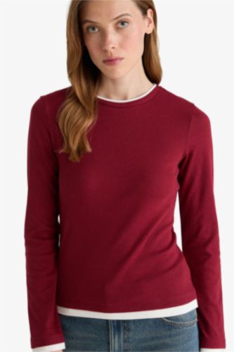 Regular Fit Bisiklet Yaka Uzun Kollu Ribana Üst