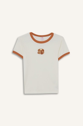 Fall in Love Fitted Crew Neck Printed Ribbed Top