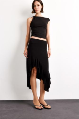 Beli Lastikli Asimetrik Midi Etek