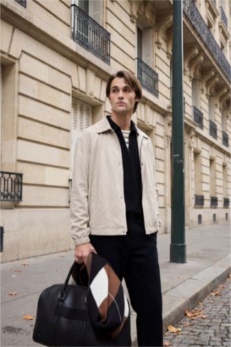 رجال اللون الحجري جاكيت سليم فيت وياخة بولو