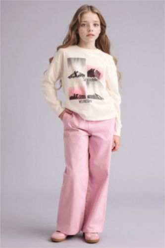 Girls & Teens Pink Girl Wide Leg Straight Leg Gabardine Trousers
