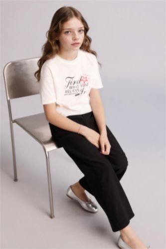 FILLES Noir Pantalon large en coton pour fille