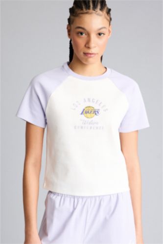 Женщины Бежевый Хлопковая футболка NBA Los Angeles Lakers Slim Fit с коротким рукавом