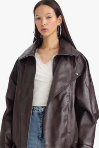 Su Geçirmez Relax Fit Suni Deri Mont