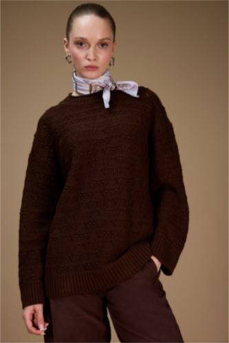 Regular Fit Bisiklet Yaka Ajurlu Triko Tunik