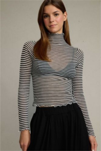 Balıkçı Yaka Çizgili Uzun Kollu Tişört