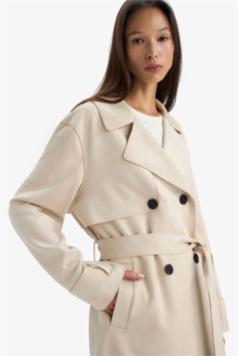 Regular Fit смокинг жағалы күдері тренч