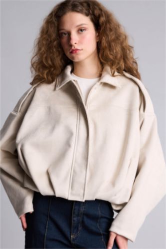 Kadın Ekru Su Geçirmez Regular Fıt Süet Mont