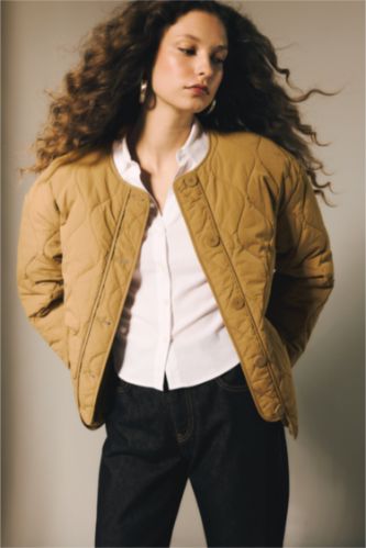 Kadın Açık Haki Su Geçirmez Regular Fıt Mont