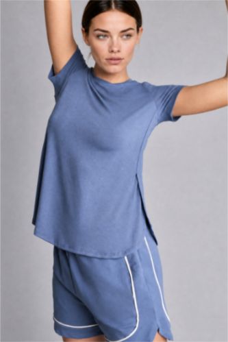 Women Dark Blue Long Fit Short Sleeve T-Shirt