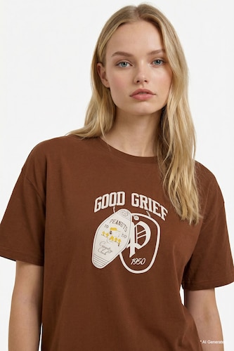 Snoopy Crew Neck Printed Oversize T-Shirt