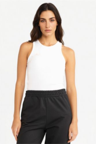 WOMAN Violet Beyaz Slim Fit Basic Camisole Halter Collar Tank Top