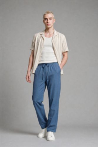 Men Indigo Wide Leg Trousers