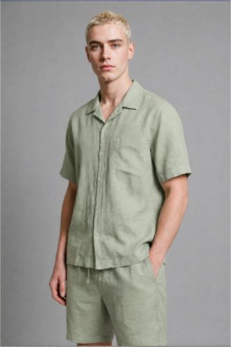 Men Mint Relax Fit Woven Short Sleeve Shirt