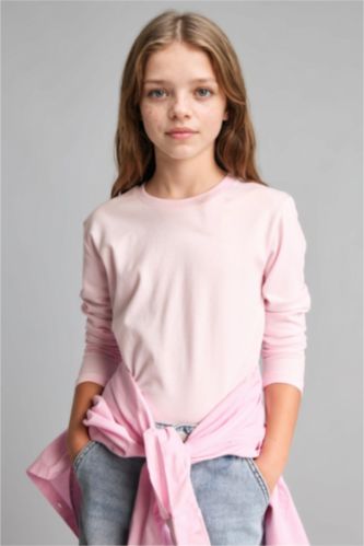 Kız Çocuk - Genç Kız Açık Pembe Uzun Kollu Basic Tişört Kız Çocuk