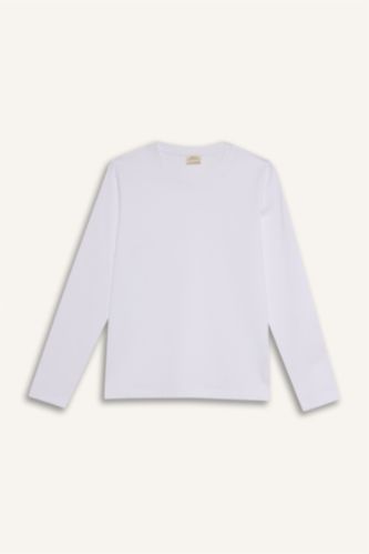 Қыздарға арналған Regular Fit дөңгелек жағалы ұзын жеңді футболка