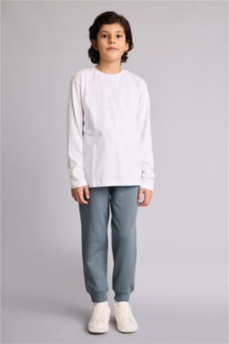 Erkek Çocuk - Genç Erkek Gri Regular Fıt Sweatshirt Kumaşı Pantolon Erkek Çocuk