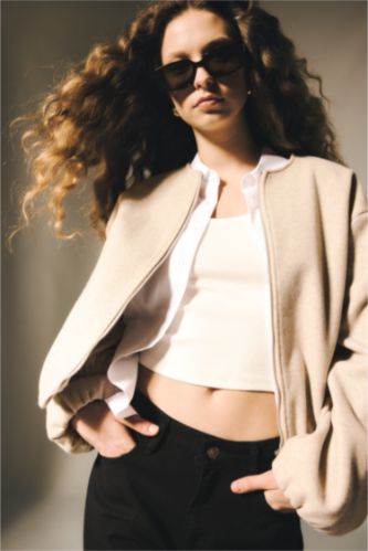 WOMAN Beige Regular Fit Cachet Jacket