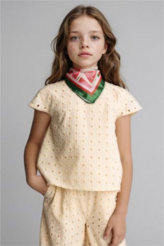 Young Girls - Teen Girls Ecru Girl Regular Fit Short Sleeve Blouse
