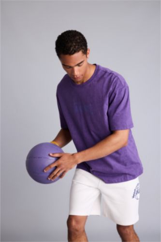 Men Dark Purple Short Sleeved NBA Los Angeles Lakers T-Shirt