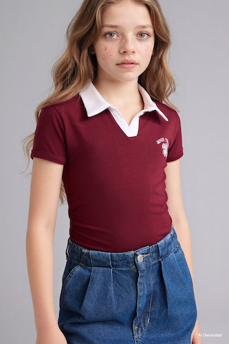 Girl Slim Fit Printed Polo T-Shirt