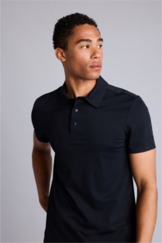 HOMME Noir T-shirt Polo slim à manches courtes