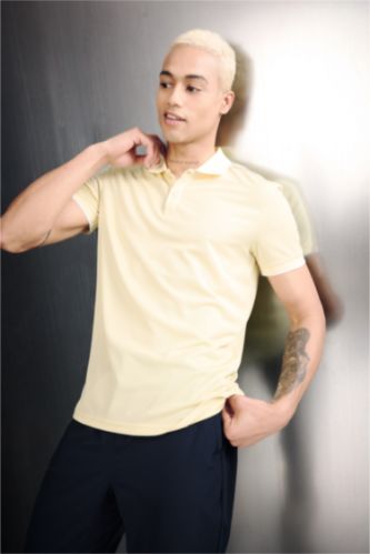 Erkek Açık Sarı Slım Fıt Kısa Kollu Polo Tişört