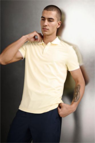 Man Light Yellow Slim Fit Short Sleeve Polo T-Shirt
