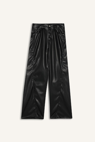 Брюки Wide Leg с молнией, стандартной длины, из искусственной кожи, с нормальной посадкой