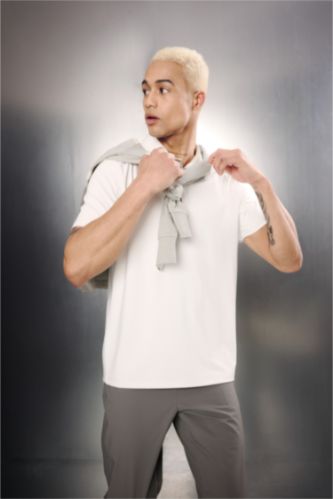 Man Ecru Standard Fit Short Sleeve Polo T-Shirt