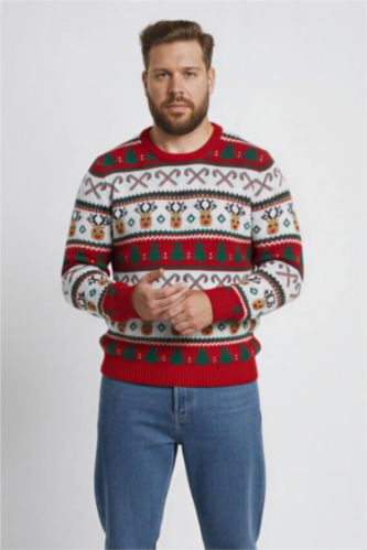 بلوفر تريكو برقبة مستديرة وطبعة كريسماس