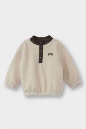 Erkek Bebek Baskılı Düğmeli Polar Sweatshirt