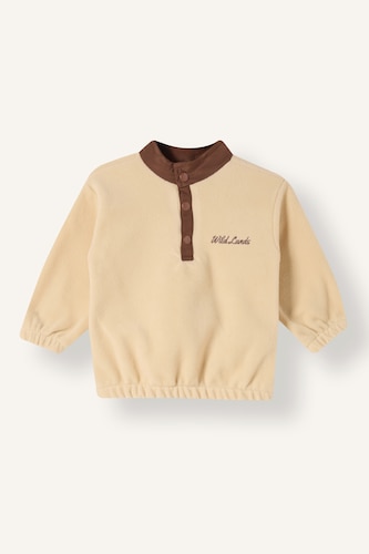 Erkek Bebek Kum Baskılı Düğmeli Polar Sweatshirt Erkek Bebek