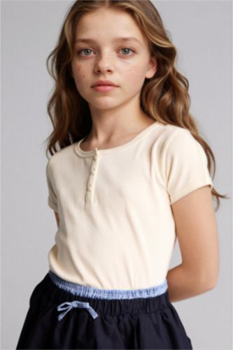Девочки и подростки Бежевый Футболка Slim Fit в рубчик для девочек